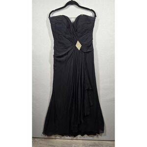 Vintage Bicici Dress Womens Large Strapless Silk‎ Evening Gown Rhinestone Formal